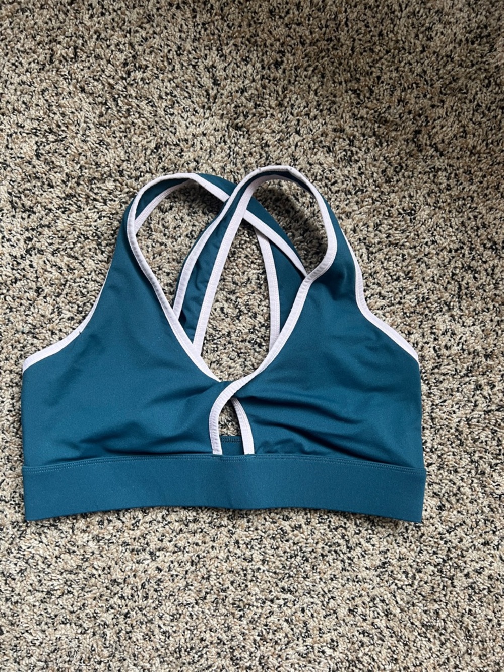 Fabletics Teal Sports Bra with White Trim Crossback